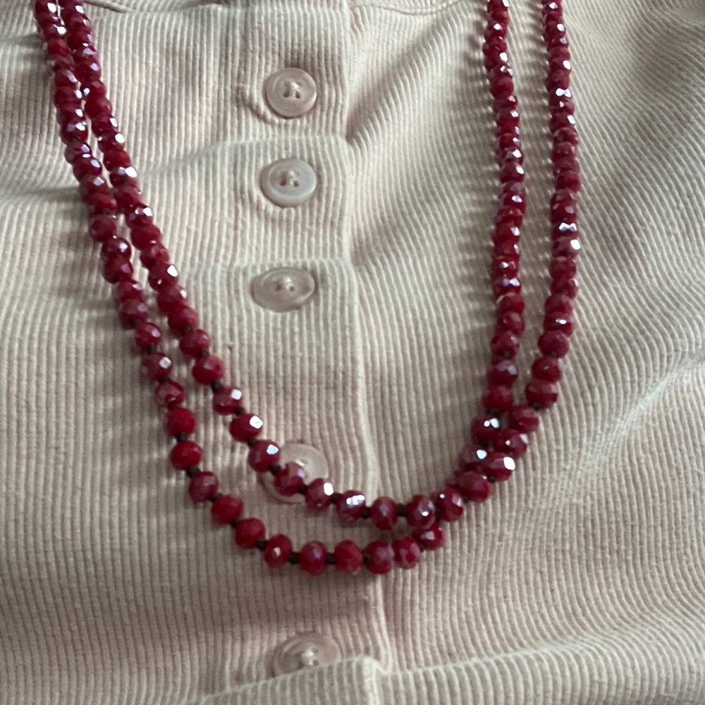 Faceted Red Bead Double-Strand Necklace